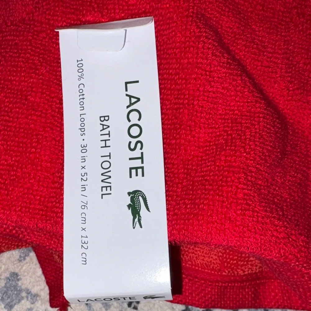 Lacoste Red Towel Set two towels 30in x 52in. NWT